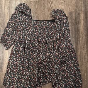 Lucky Brand Black Floral Puff Sleeve Mini Dress